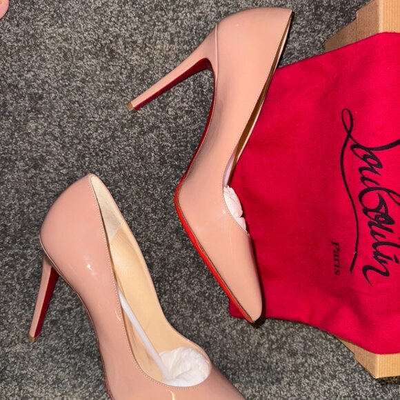 Christian Louboutin Nude Patent Leather Pigalle 100 Pumps  Christian Louboutin Pigalle 100 Patent Nude Pumps Heels